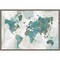 Teal World Map by Pamela Collabera 23-in. W x 16-in. H. Canvas Wall Art Print Framed in Grey